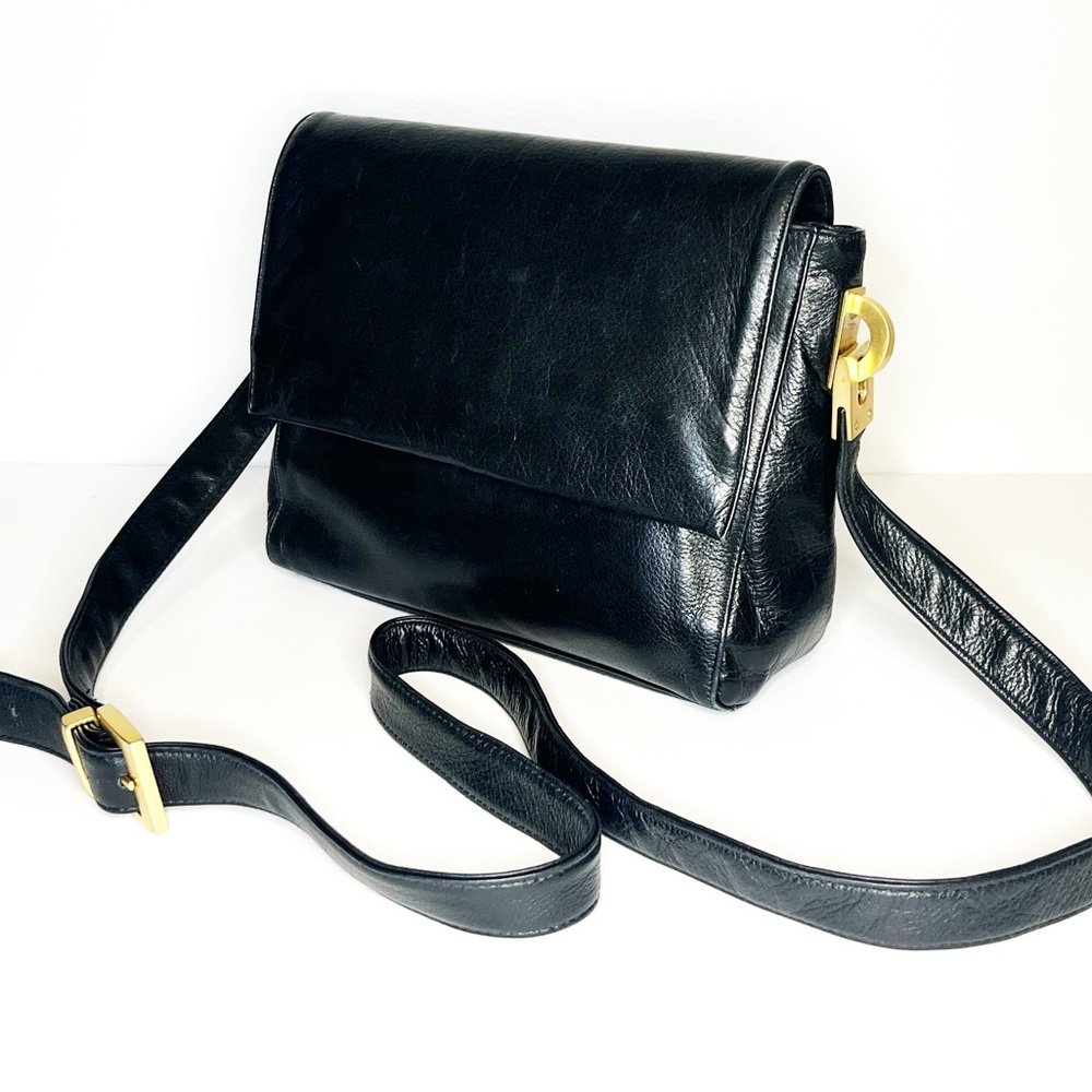 Perlina Black Leather Messenger Crossbody